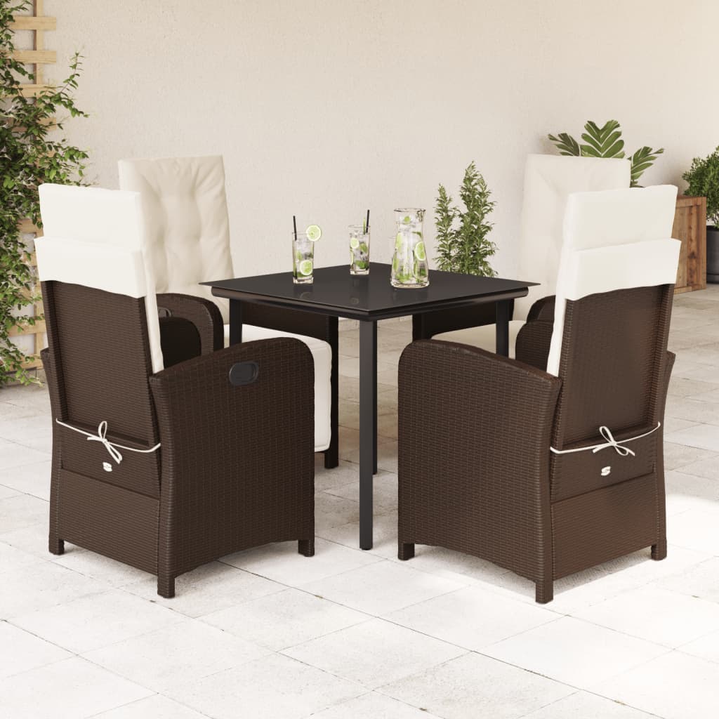 Vetonek Set comedor de jardín 5 piezas y cojines ratán sintético marrón