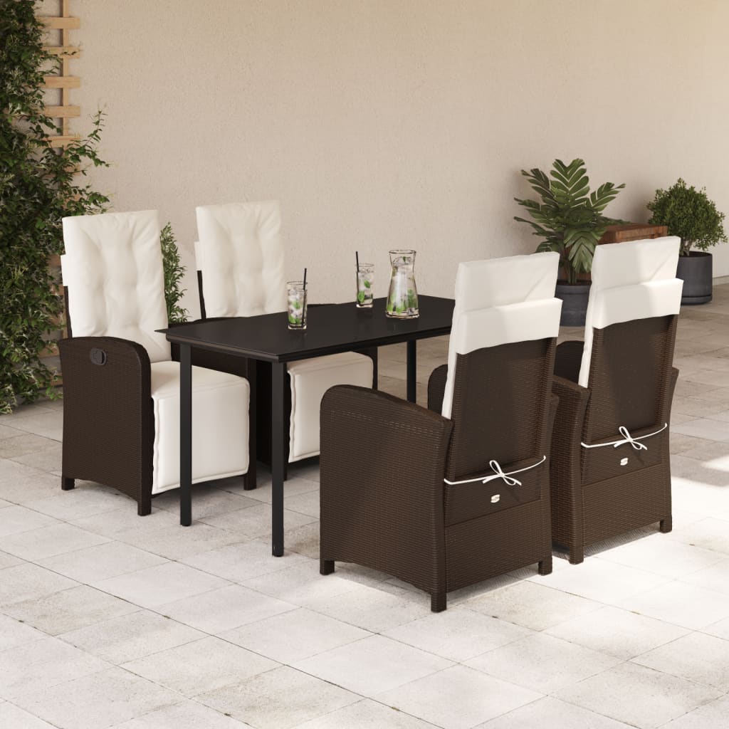 Vetonek Set comedor de jardín 5 piezas y cojines ratán sintético marrón