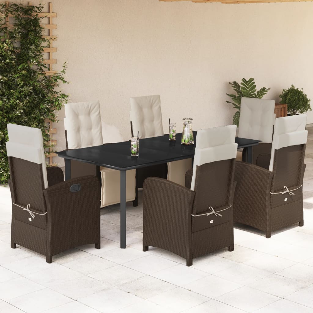 Vetonek Set comedor de jardín 7 pzas con cojines ratán sintético marrón