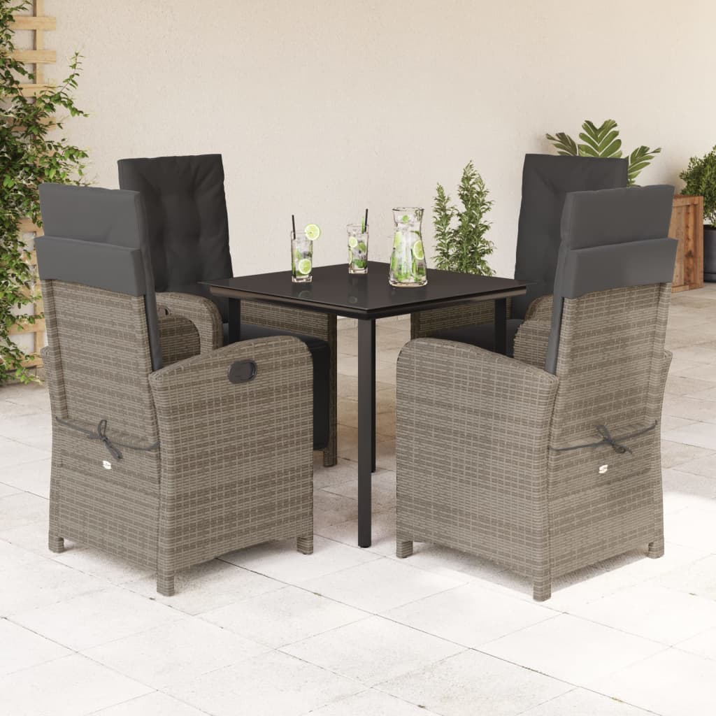 Vetonek Set comedor de jardín 5 piezas con cojines ratán sintético gris