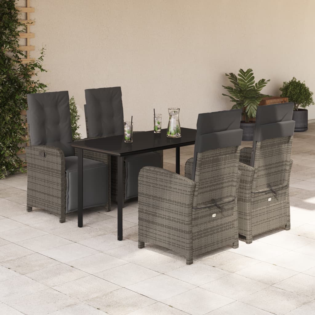 Vetonek Set comedor de jardín 5 piezas con cojines ratán sintético gris