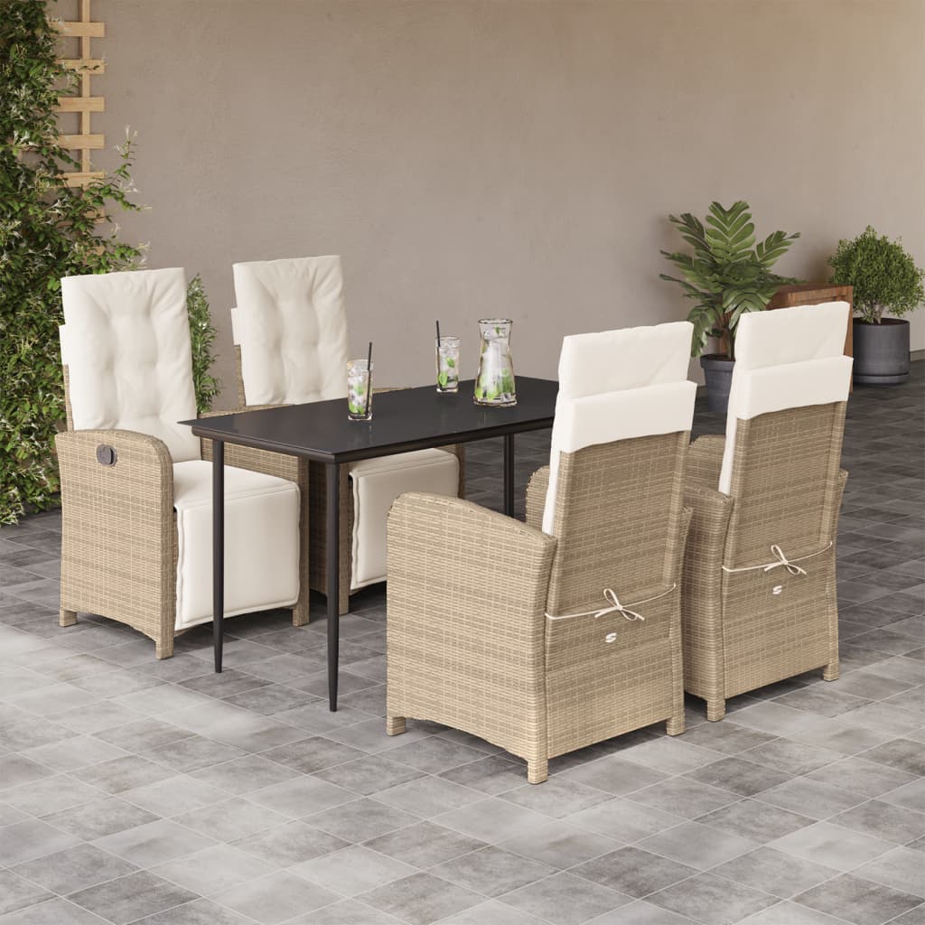 Vetonek Set comedor de jardín 5 pzas con cojines ratán sintético beige