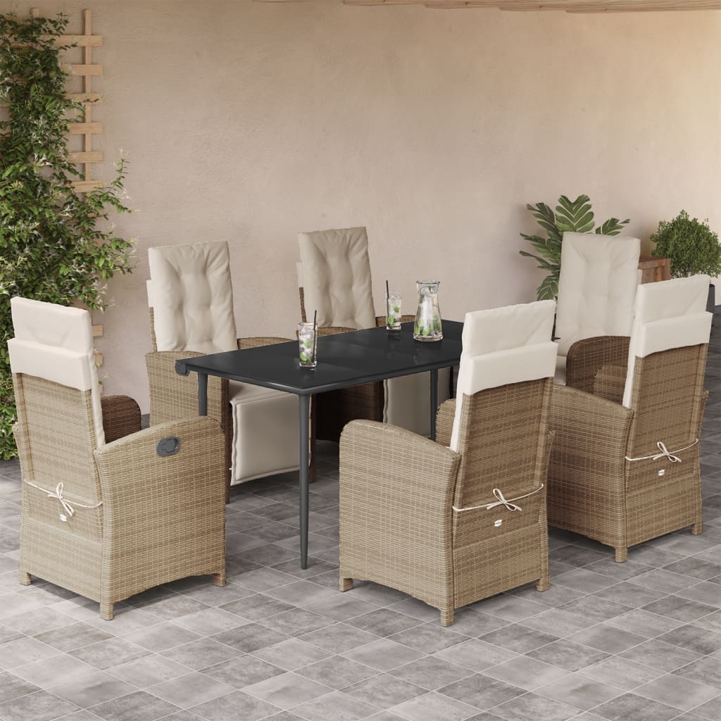 Vetonek Set comedor de jardín 7 pzas con cojines ratán sintético beige