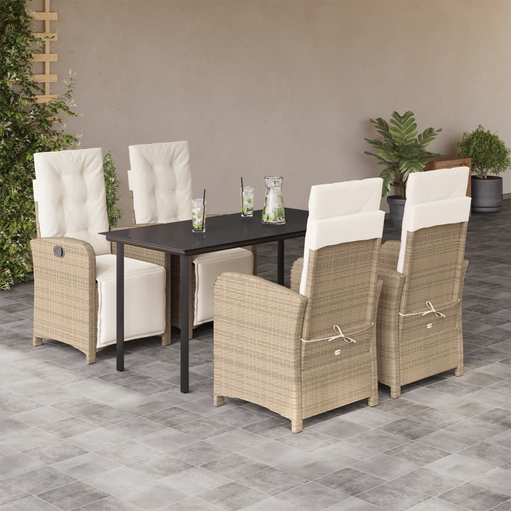 Vetonek Set comedor de jardín 5 pzas con cojines ratán sintético beige