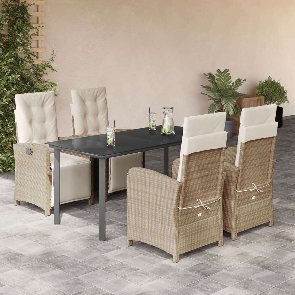 Vetonek Set comedor de jardín 5 pzas con cojines ratán sintético beige