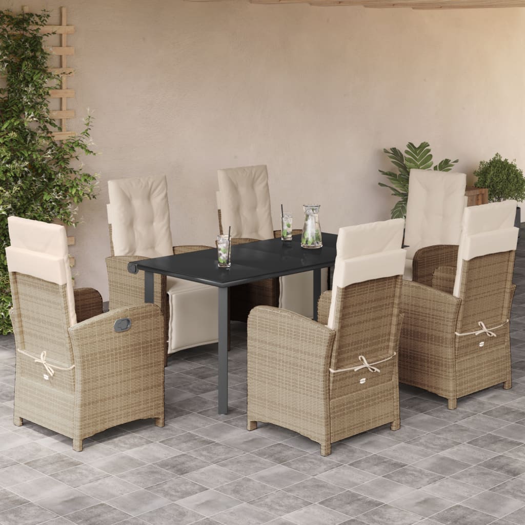 Vetonek Set comedor de jardín 7 pzas con cojines ratán sintético beige