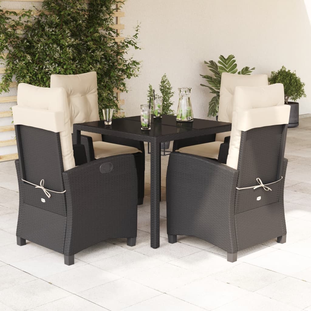 Vetonek Set de muebles jardín 5 pzas con cojines ratán sintético negro