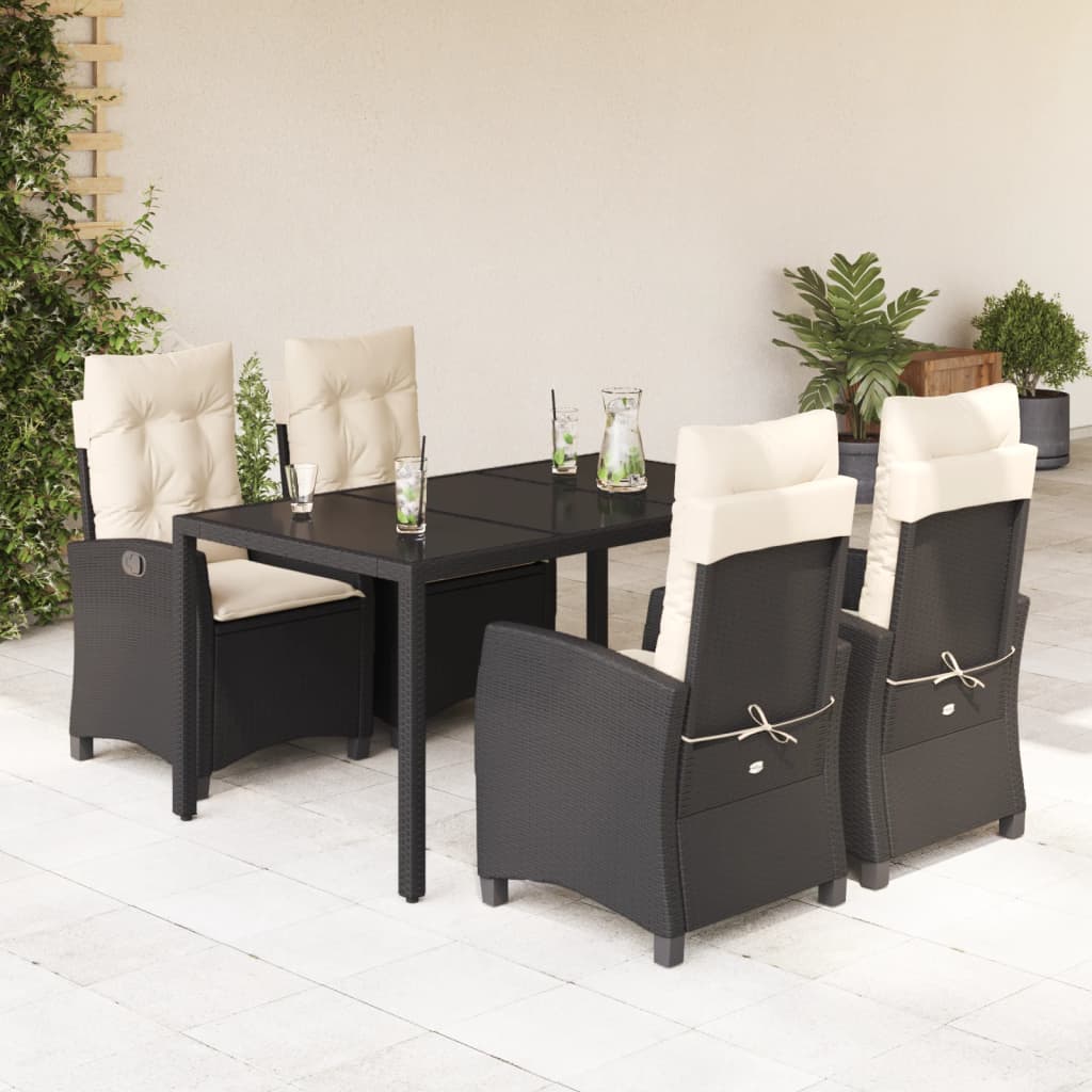 Vetonek Set de muebles jardín 5 pzas con cojines ratán sintético negro