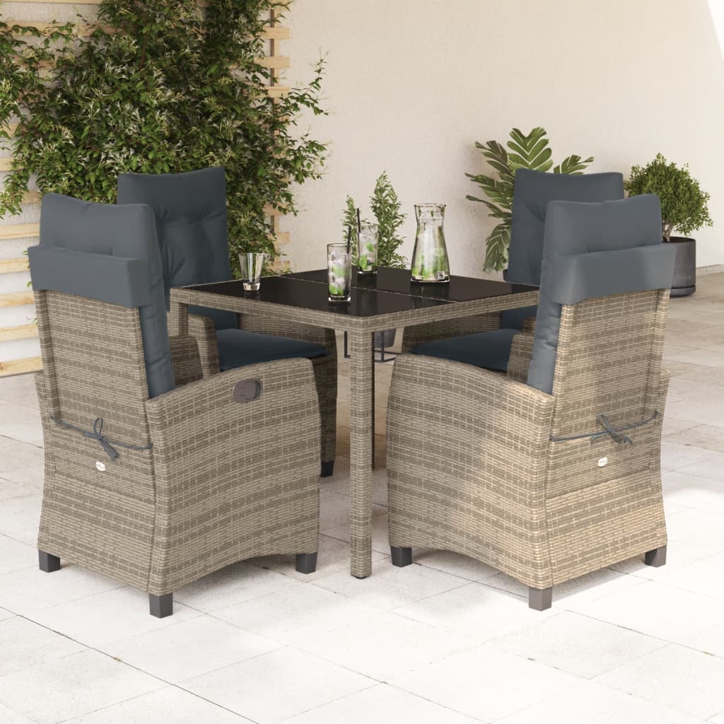 Vetonek Set comedor de jardín 5 piezas con cojines ratán sintético gris