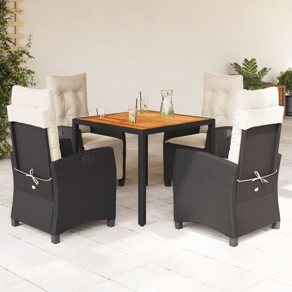 Vetonek Set de muebles jardín 5 pzas con cojines ratán sintético negro