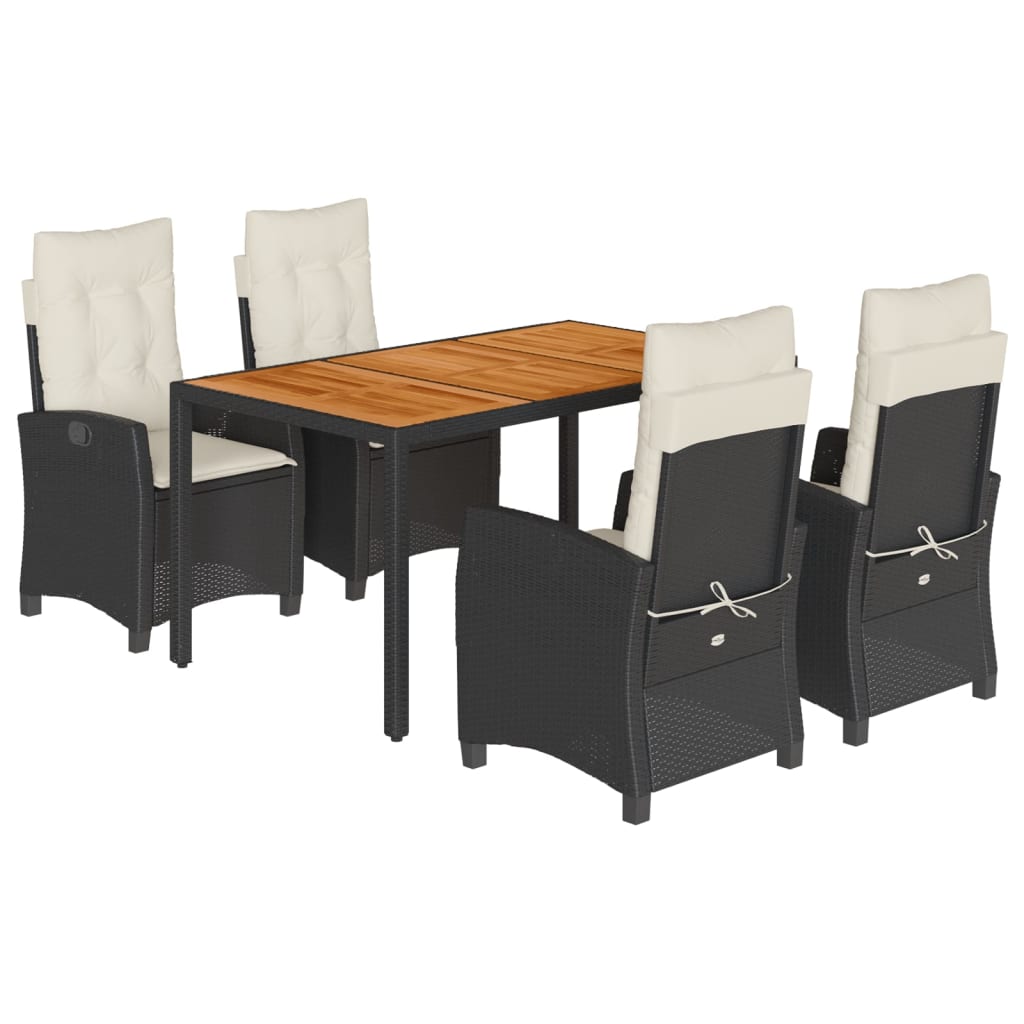 Set de muebles jardín 5 pzas con cojines ratán sintético negro