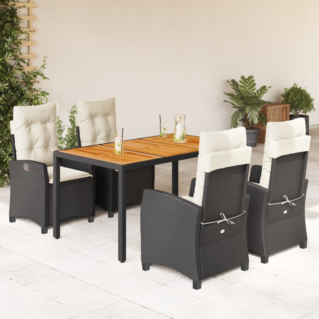 Set de muebles jardín 5 pzas con cojines ratán sintético negro