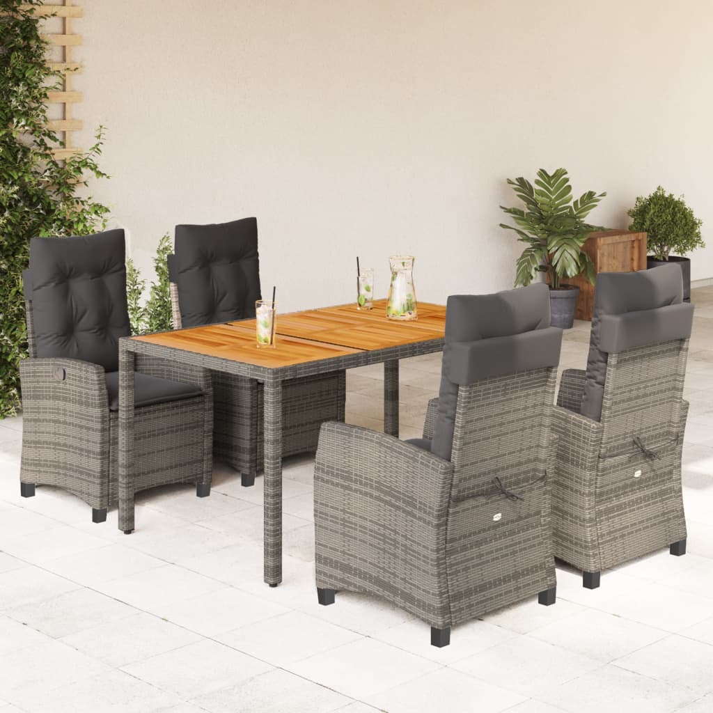 Vetonek Set comedor de jardín 5 piezas con cojines ratán sintético gris