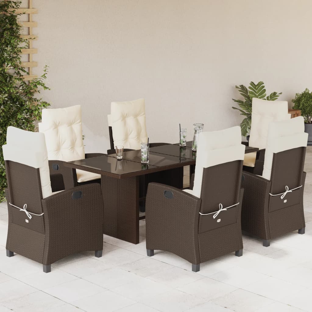 Vetonek Set comedor de jardín 7 pzas con cojines ratán sintético marrón