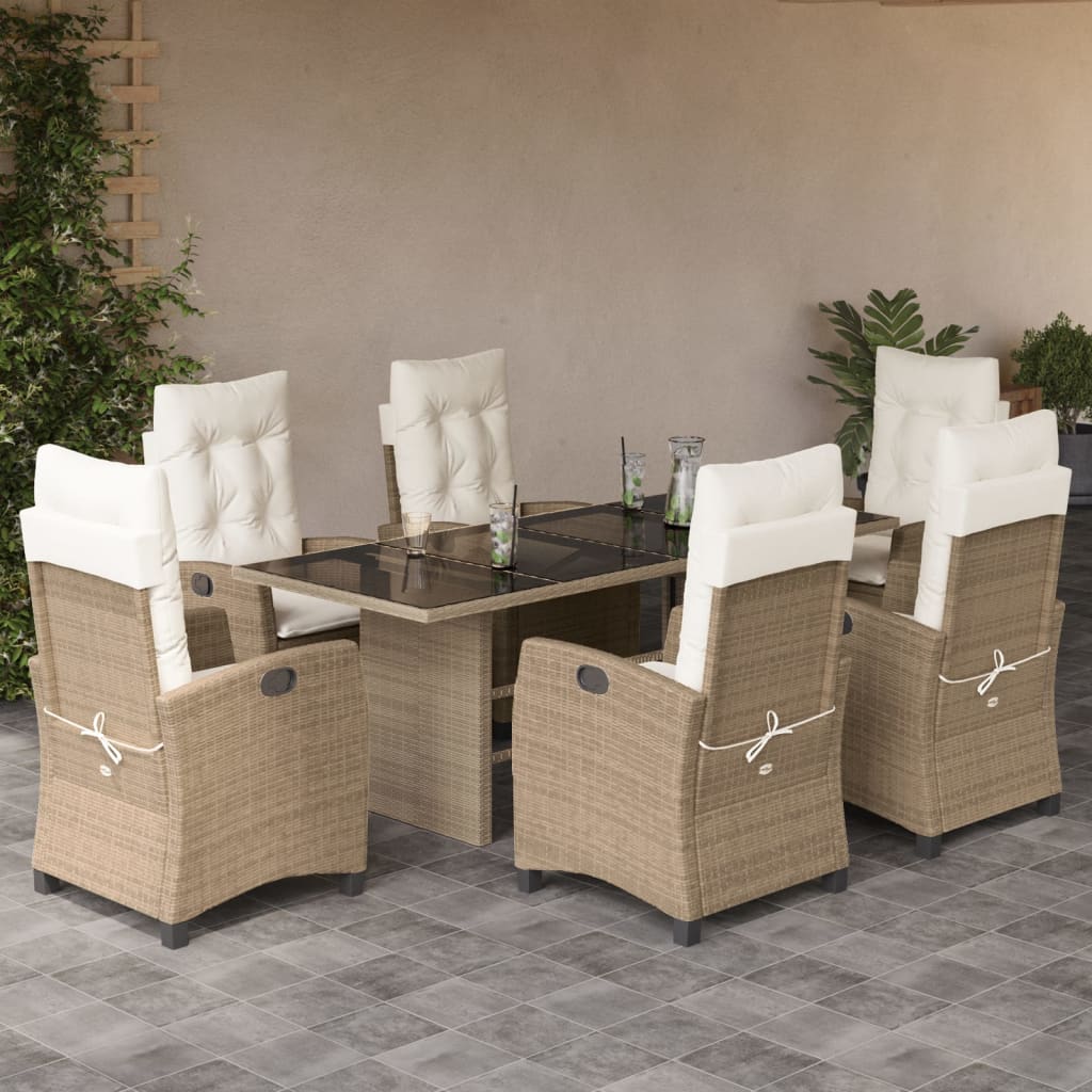 Vetonek Set comedor de jardín 7 pzas con cojines ratán sintético beige