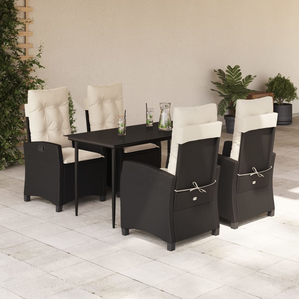 Vetonek Set de muebles jardín 5 pzas con cojines ratán sintético negro