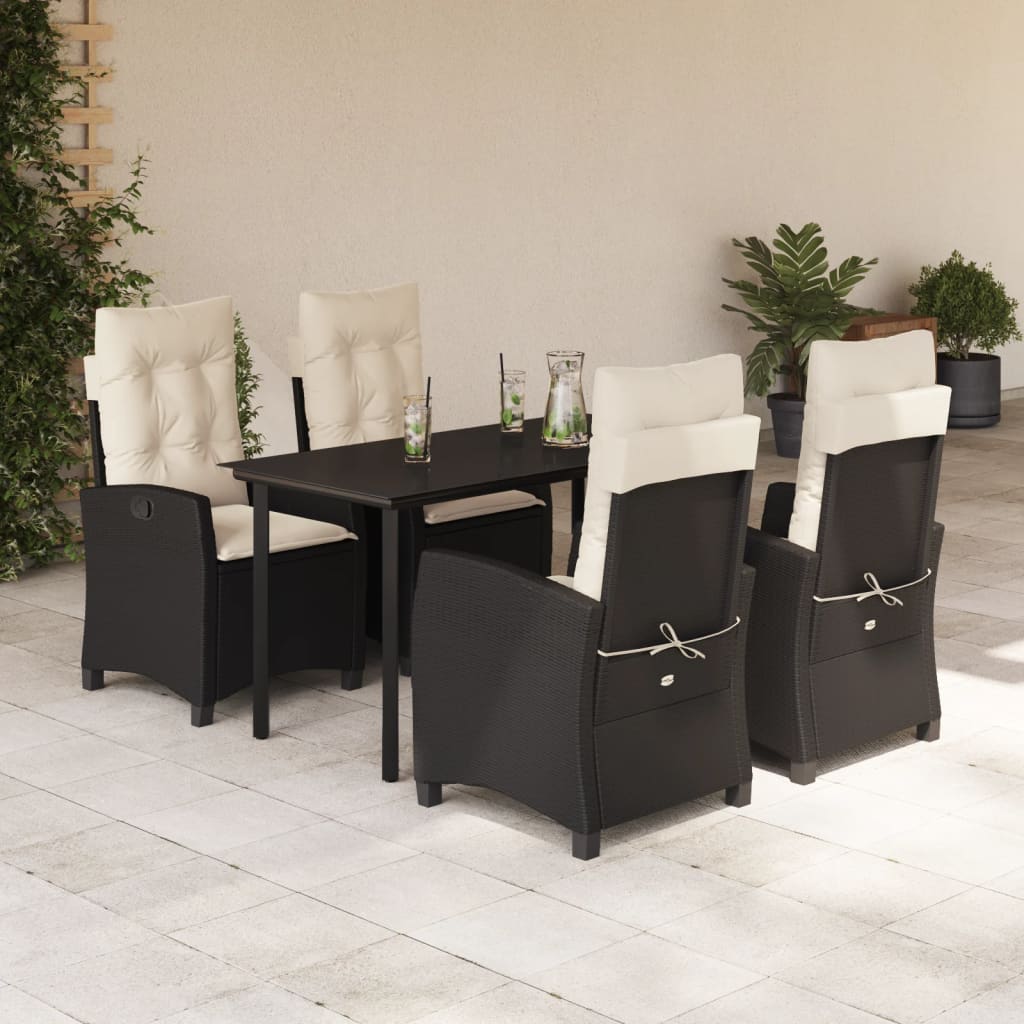 Vetonek Set de muebles jardín 5 pzas con cojines ratán sintético negro