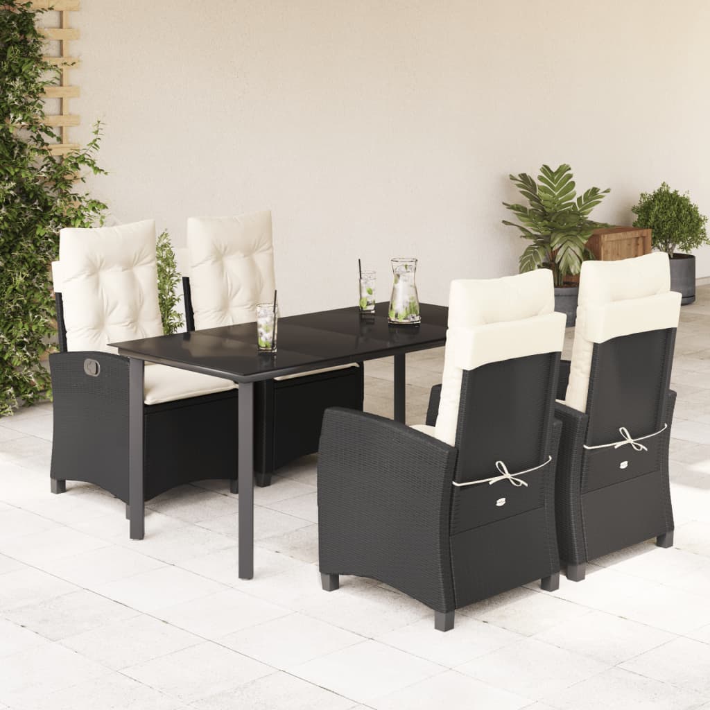 Vetonek Set de muebles jardín 5 pzas con cojines ratán sintético negro