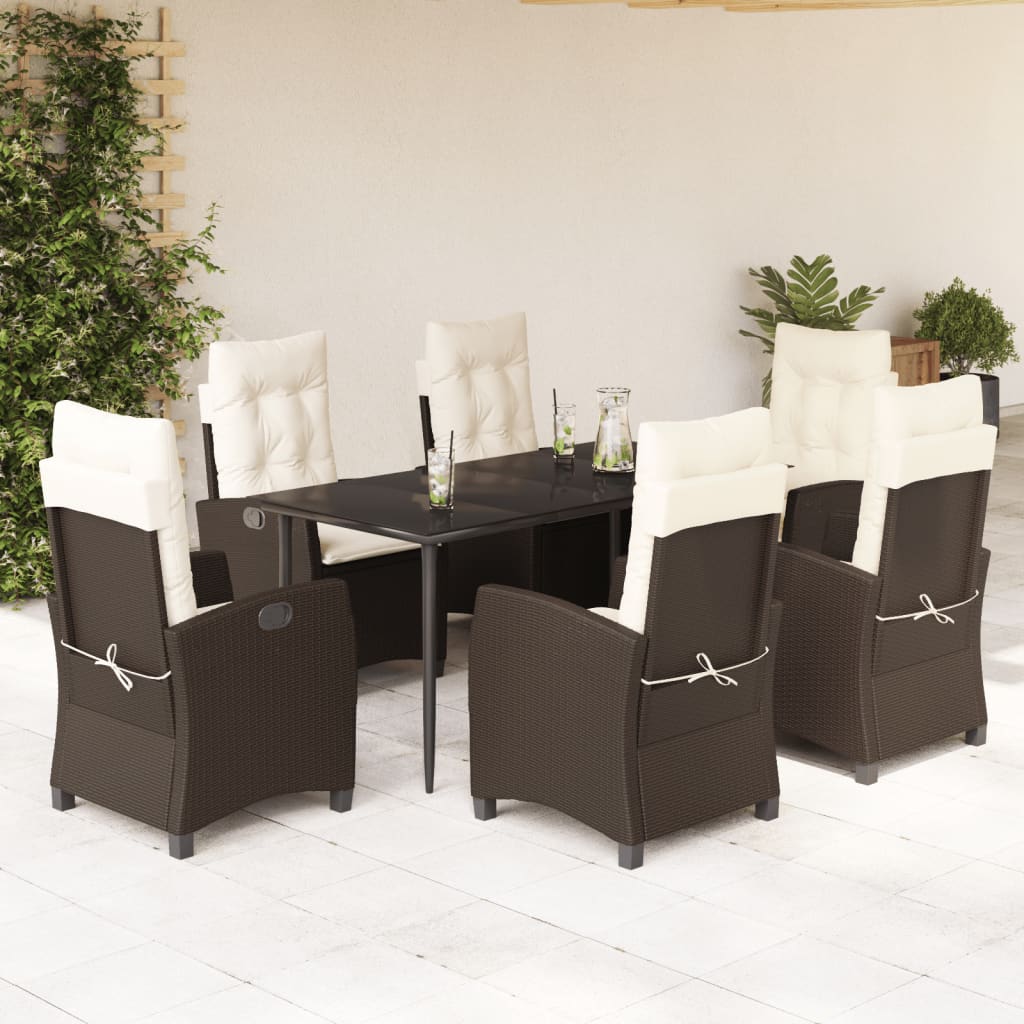 Vetonek Set comedor de jardín 7 pzas con cojines ratán sintético marrón