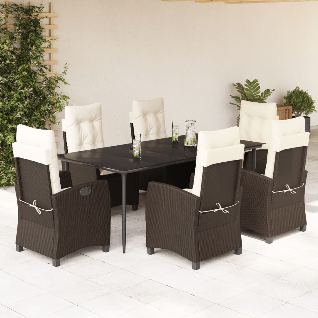 Vetonek Set comedor de jardín 7 pzas con cojines ratán sintético marrón