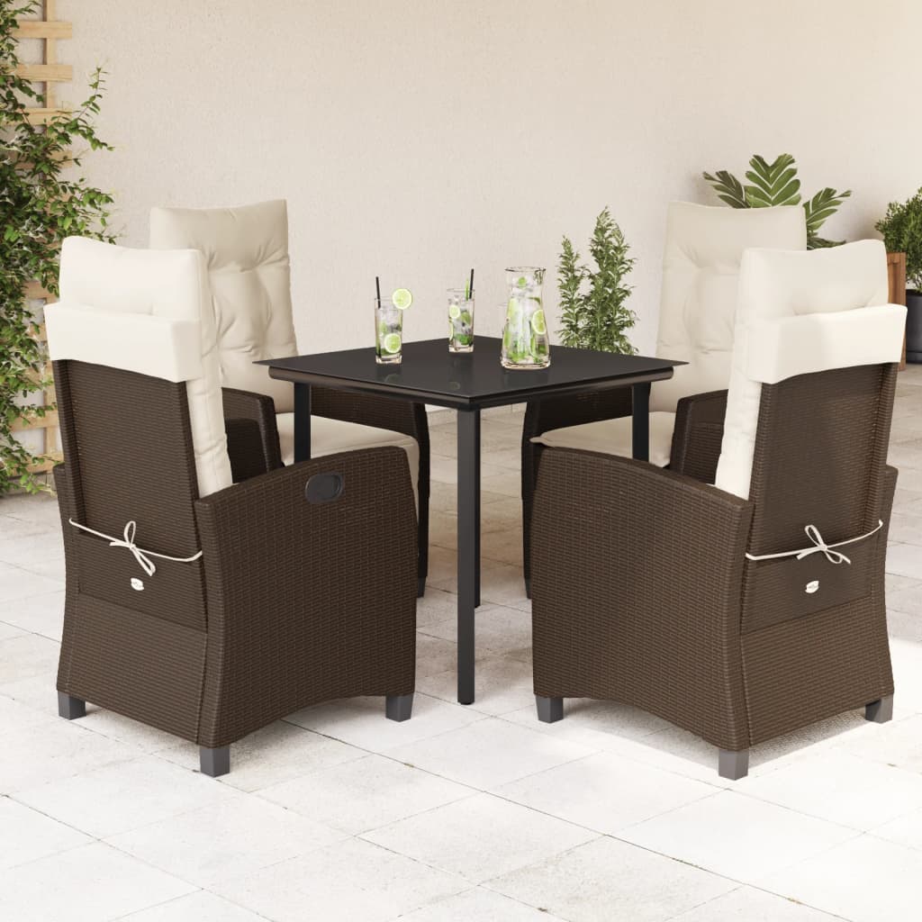 Vetonek Set comedor de jardín 5 piezas y cojines ratán sintético marrón