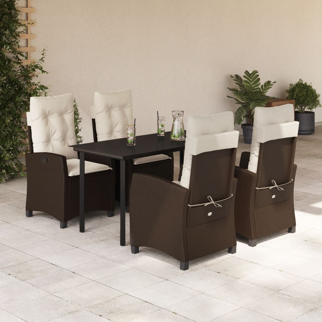 Vetonek Set comedor de jardín 5 piezas y cojines ratán sintético marrón