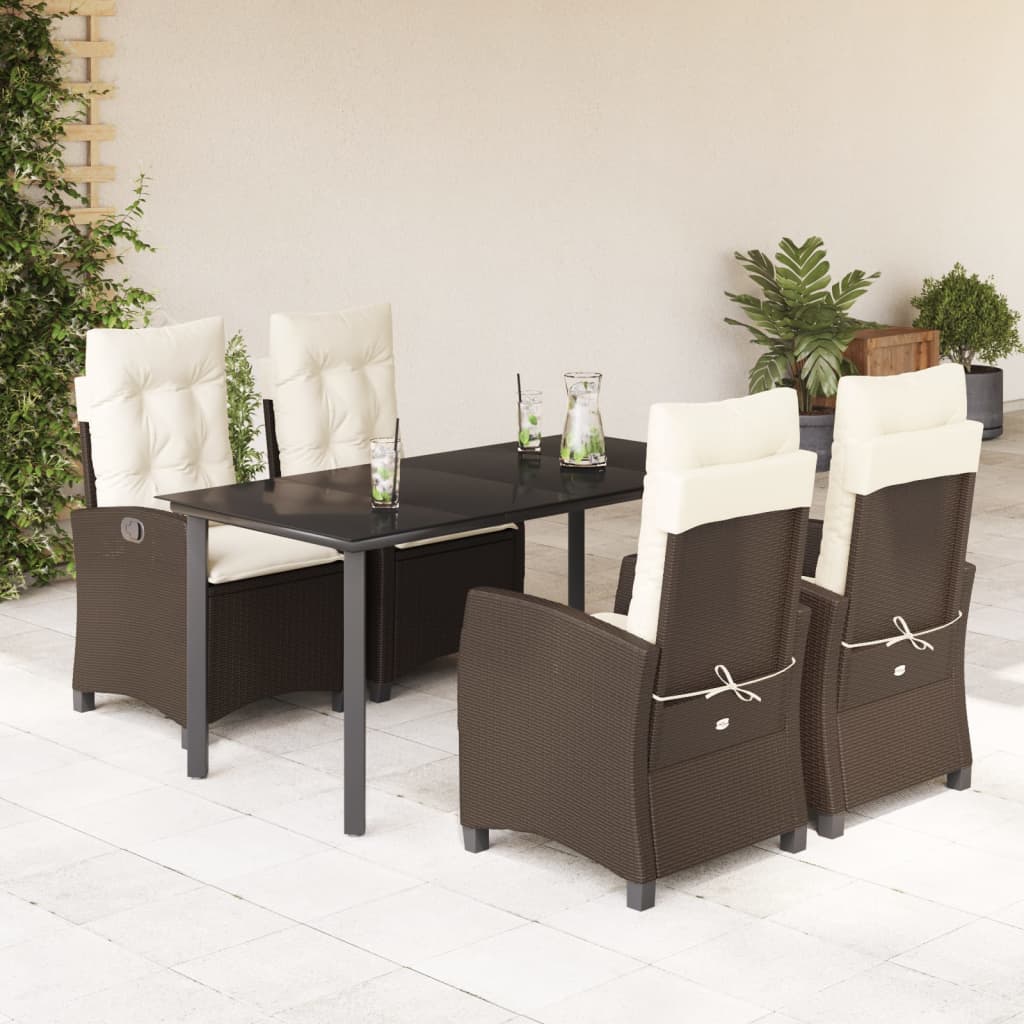 Vetonek Set comedor de jardín 5 piezas y cojines ratán sintético marrón