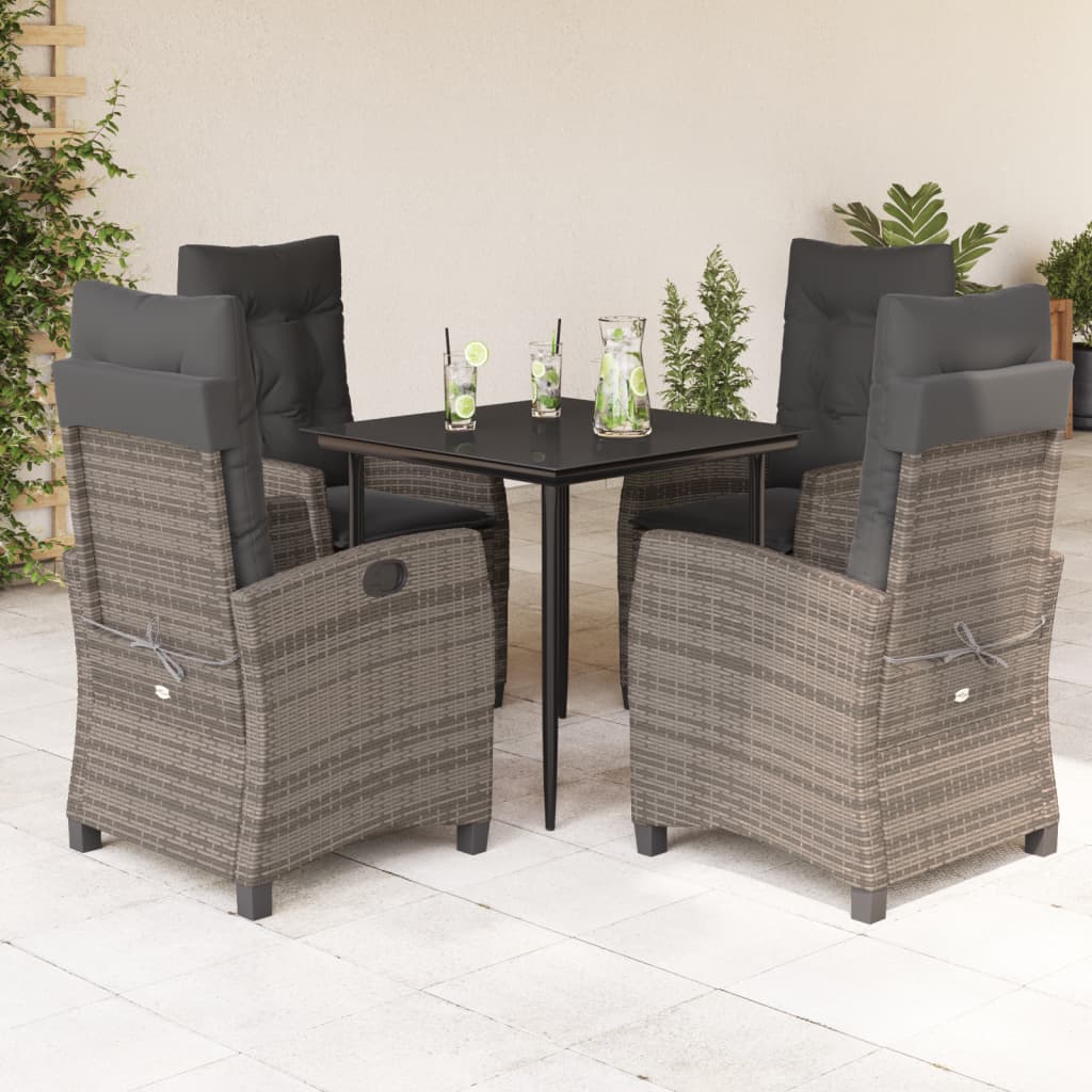 Vetonek Set comedor de jardín 5 piezas con cojines ratán sintético gris