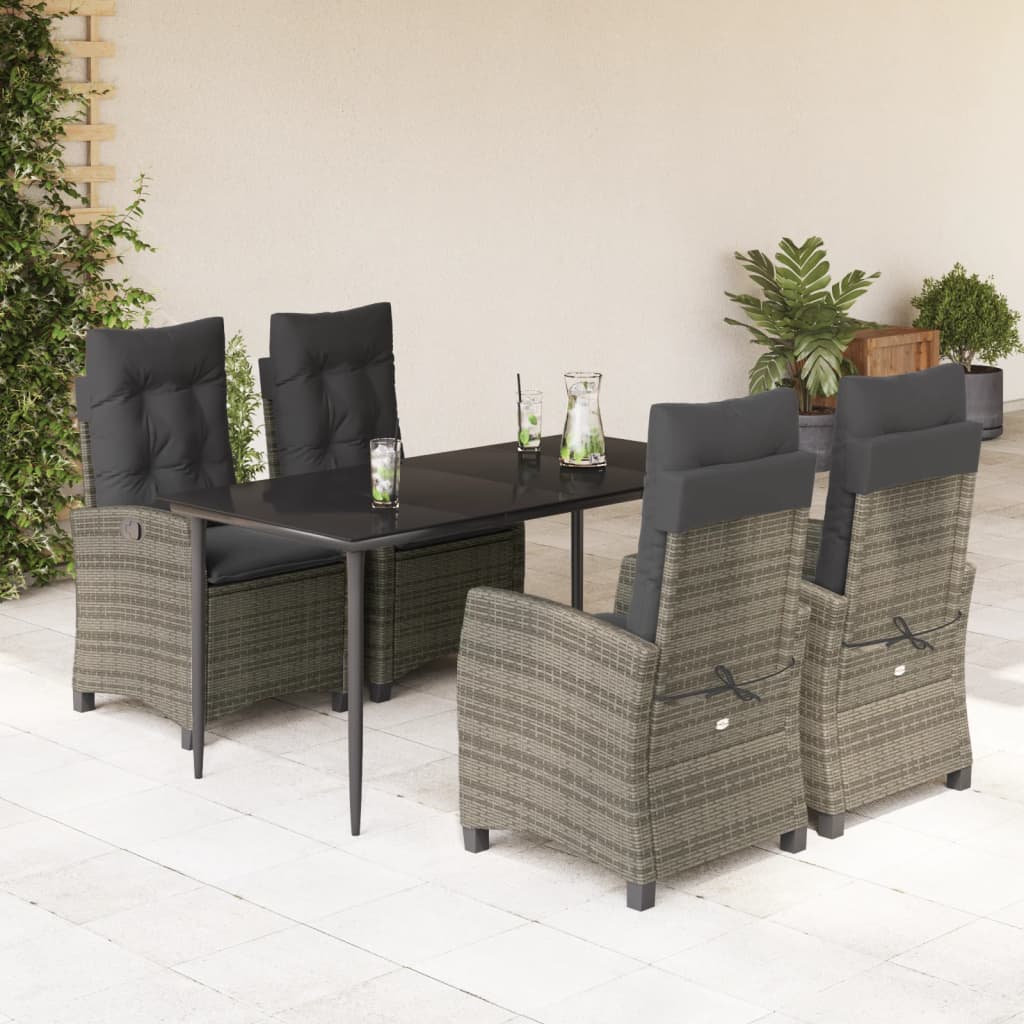 Vetonek Set comedor de jardín 5 piezas con cojines ratán sintético gris