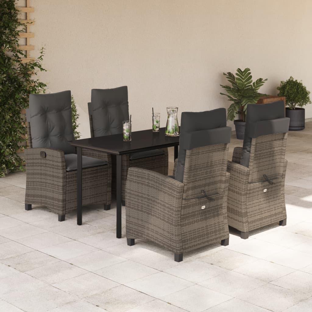 Vetonek Set comedor de jardín 5 piezas con cojines ratán sintético gris