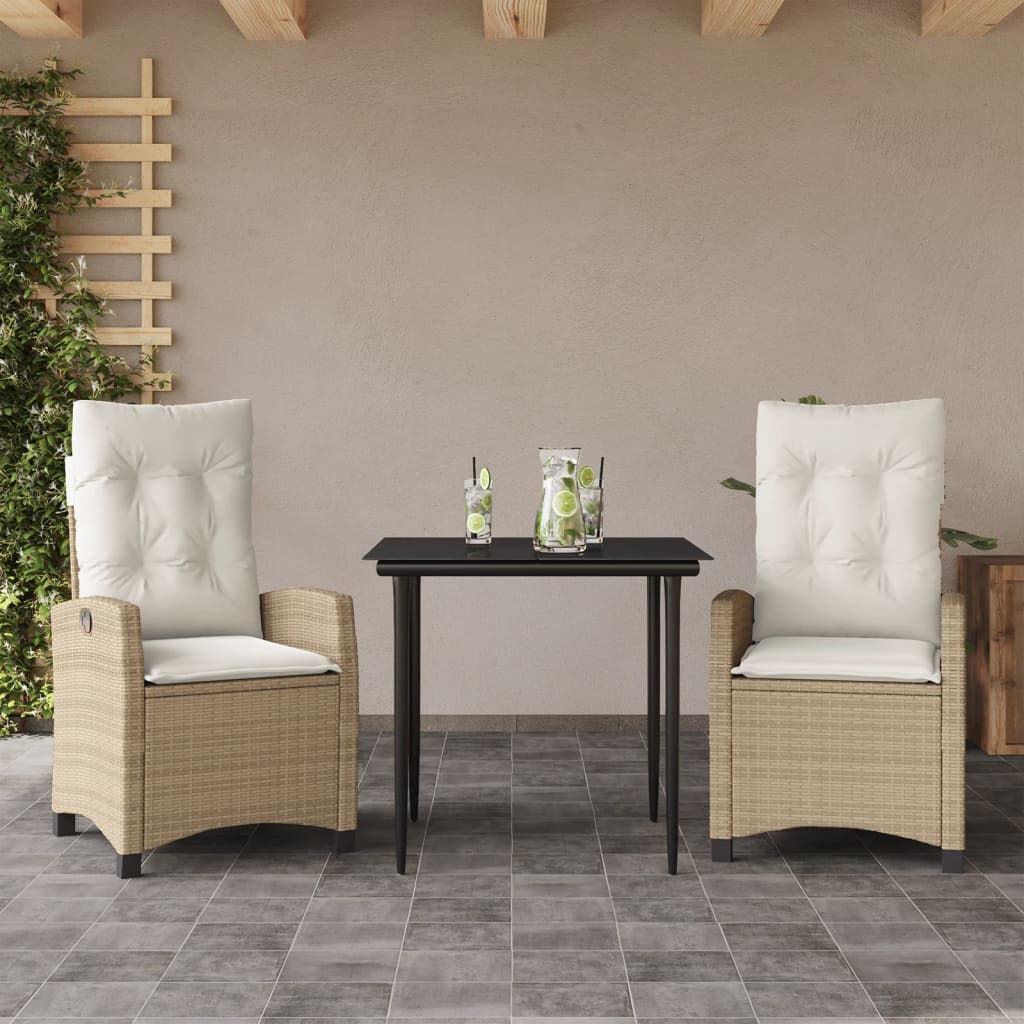 Vetonek Set comedor de jardín 3 pzas con cojines ratán sintético beige