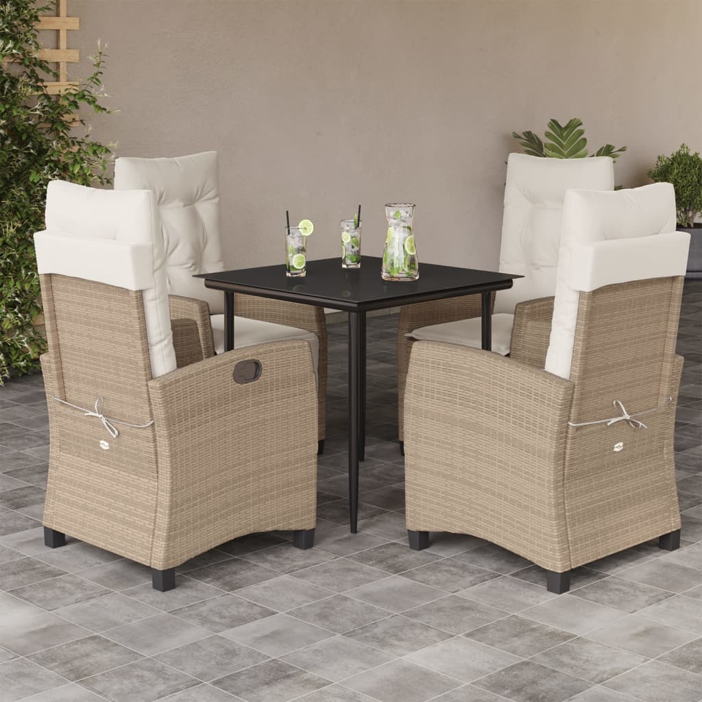 Vetonek Set comedor de jardín 5 pzas con cojines ratán sintético beige