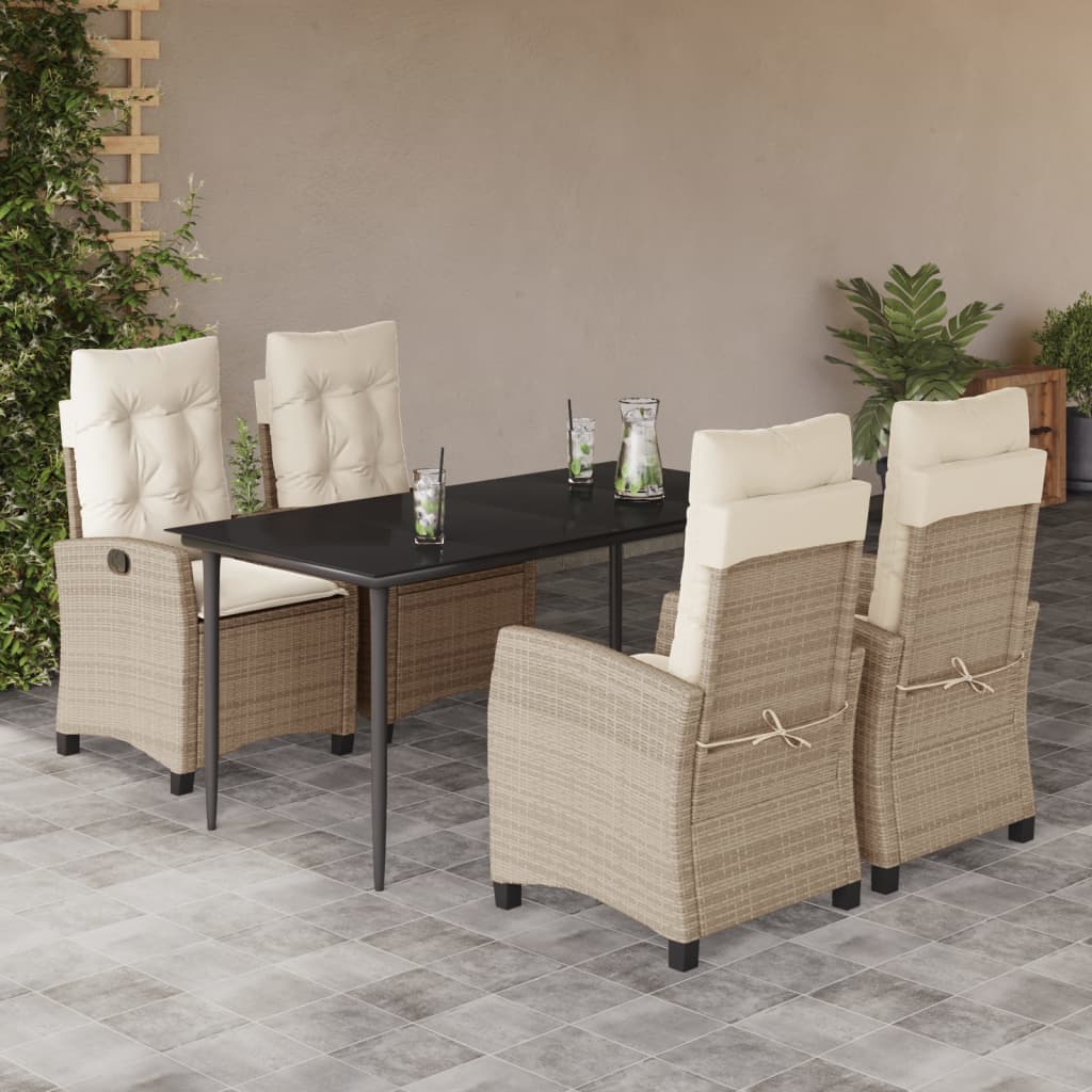 Vetonek Set comedor de jardín 5 pzas con cojines ratán sintético beige