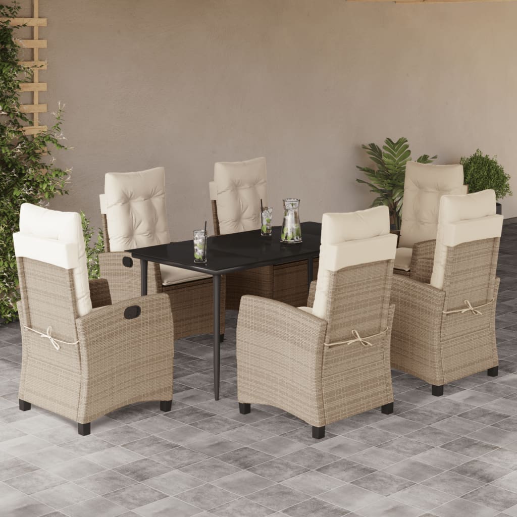 Vetonek Set comedor de jardín 7 pzas con cojines ratán sintético beige