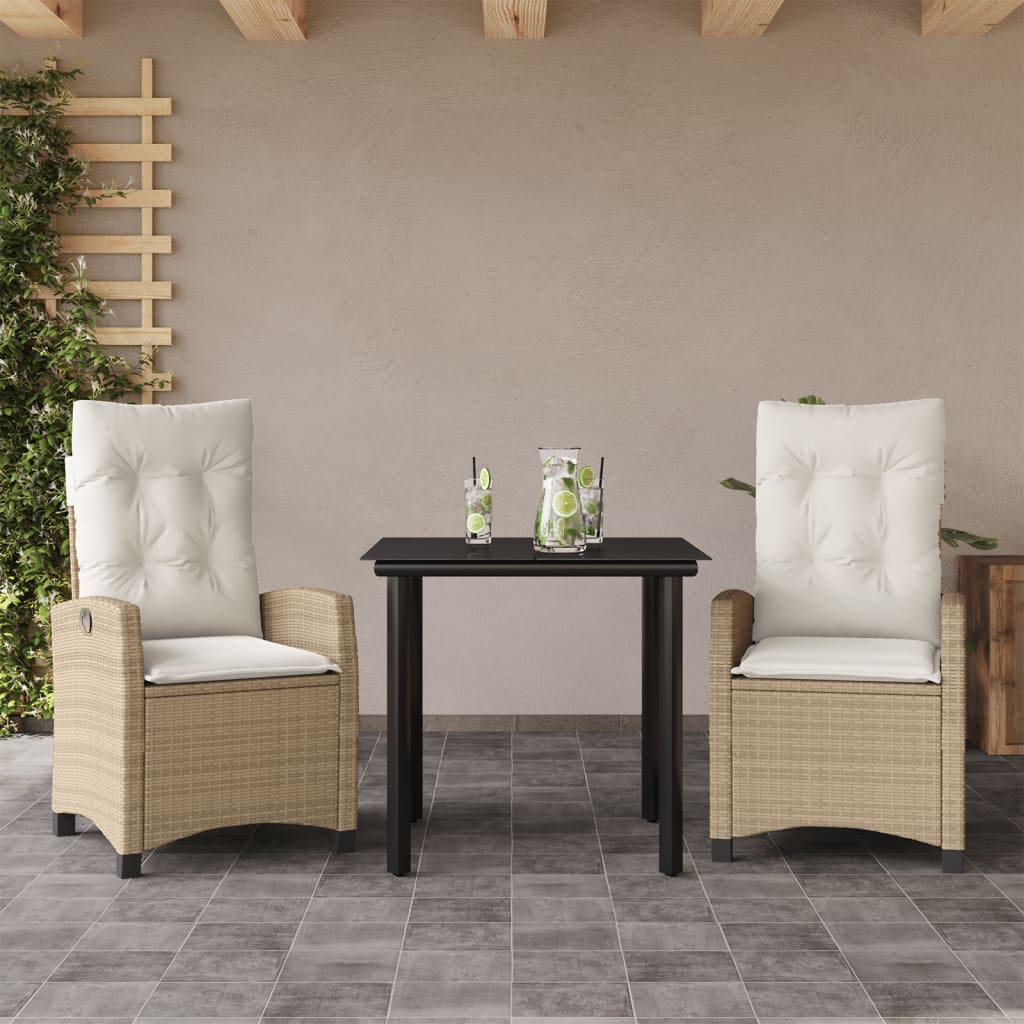 Vetonek Set comedor de jardín 3 pzas con cojines ratán sintético beige