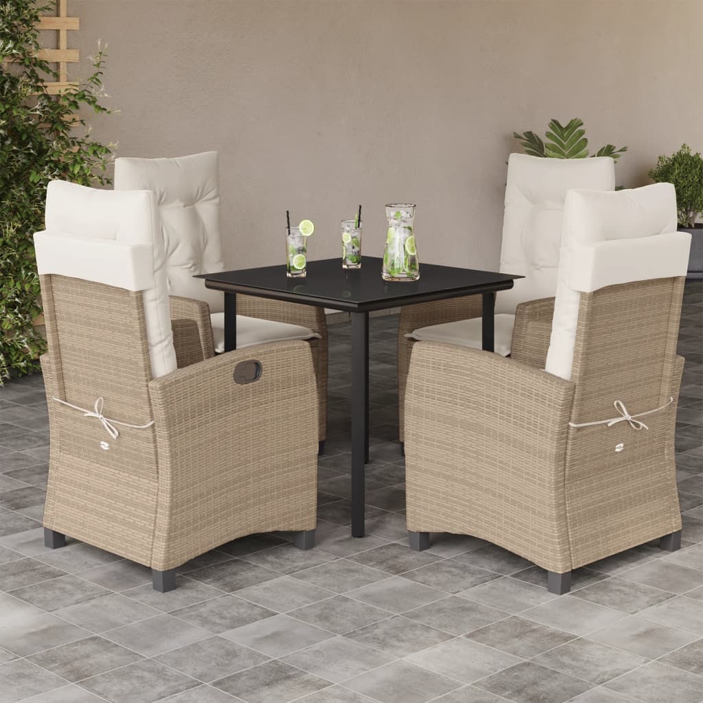 Vetonek Set comedor de jardín 5 pzas con cojines ratán sintético beige