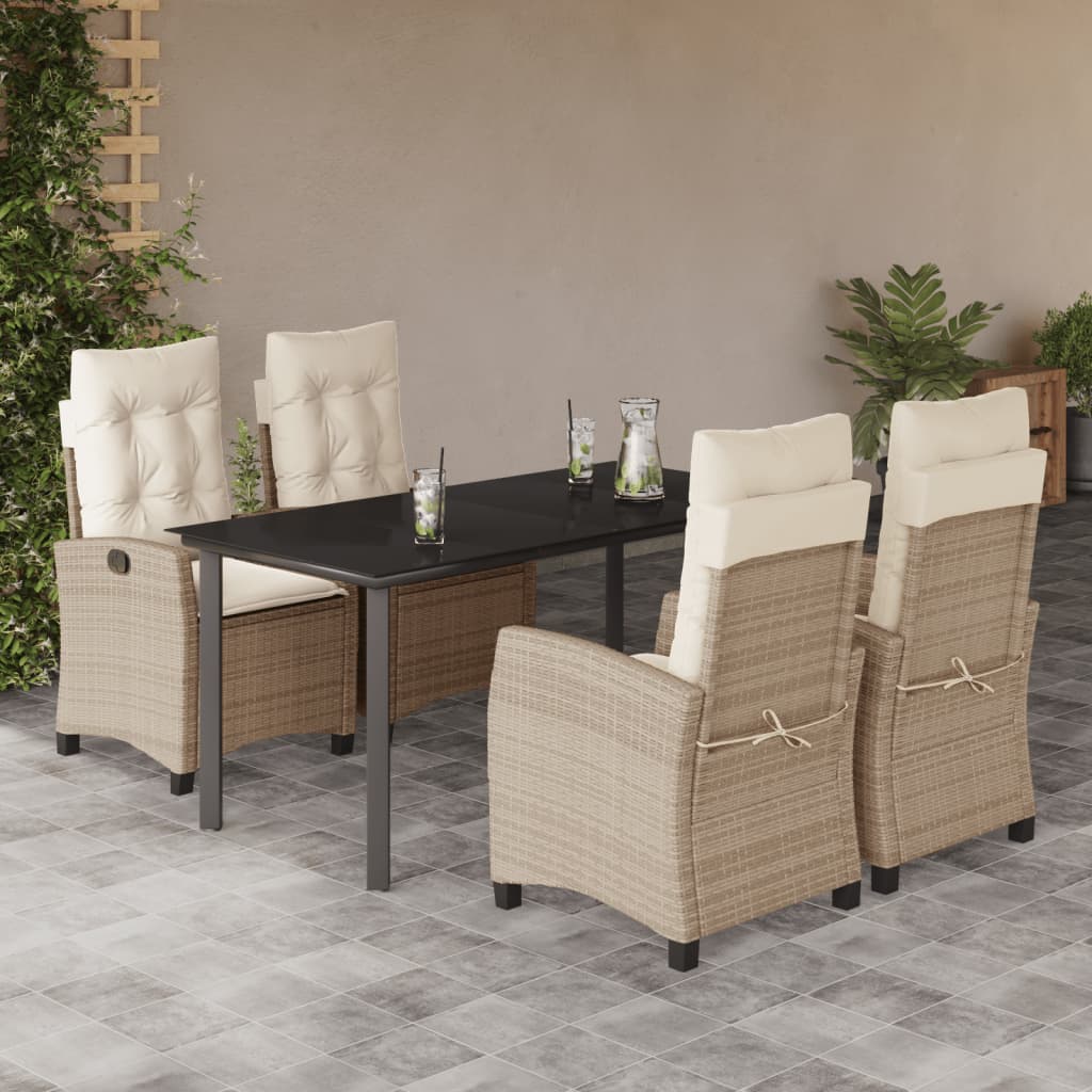 Vetonek Set comedor de jardín 5 pzas con cojines ratán sintético beige