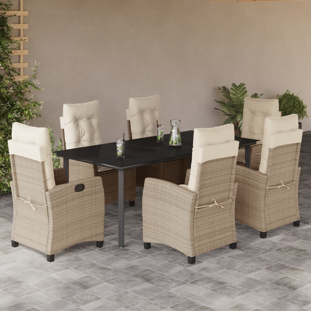 Vetonek Set comedor de jardín 7 pzas con cojines ratán sintético beige