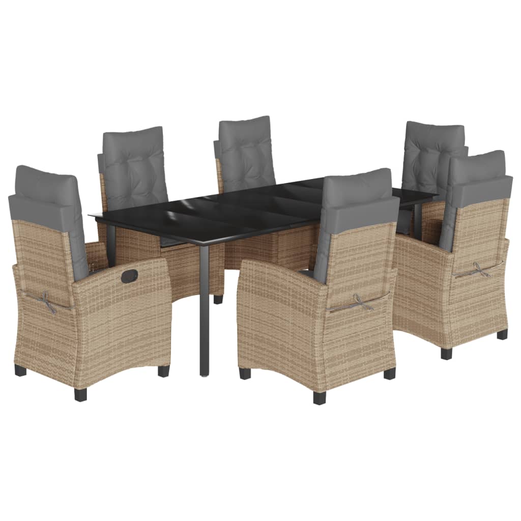 Set comedor de jardín 7 pzas con cojines ratán sintético beige V5722 Vetonek