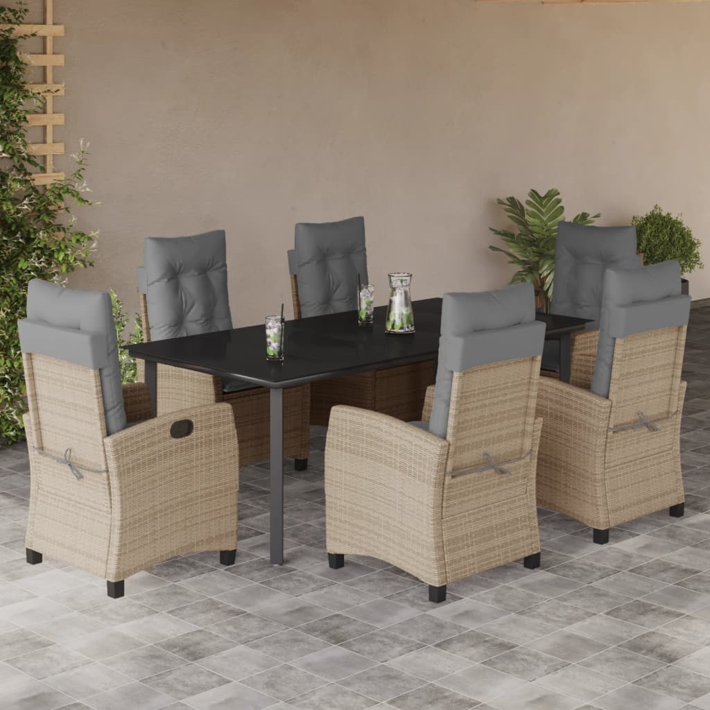 Set comedor de jardín 7 pzas con cojines ratán sintético beige V5722 Vetonek