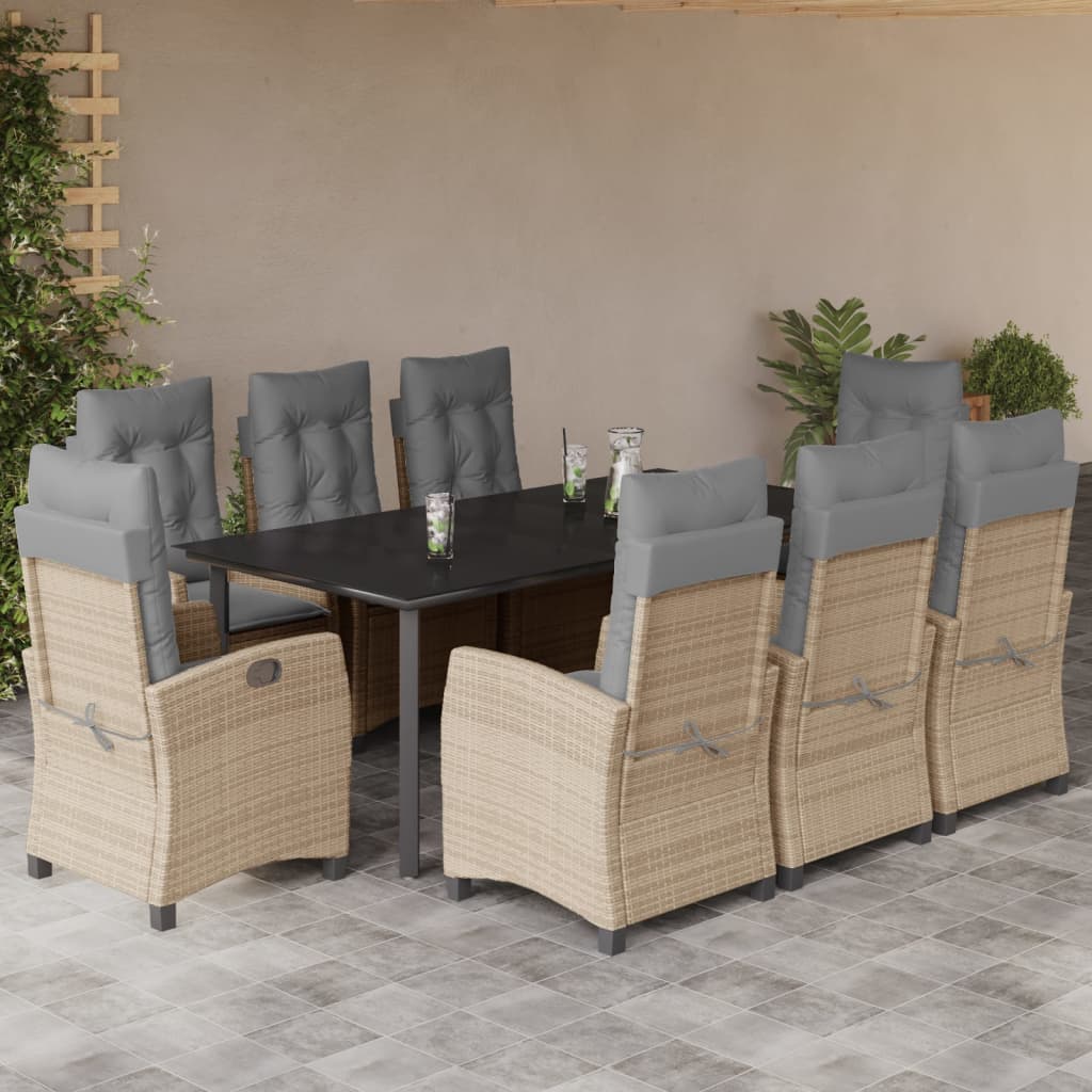 Set comedor de jardín 9 pzas con cojines ratán sintético beige V5746 Vetonek