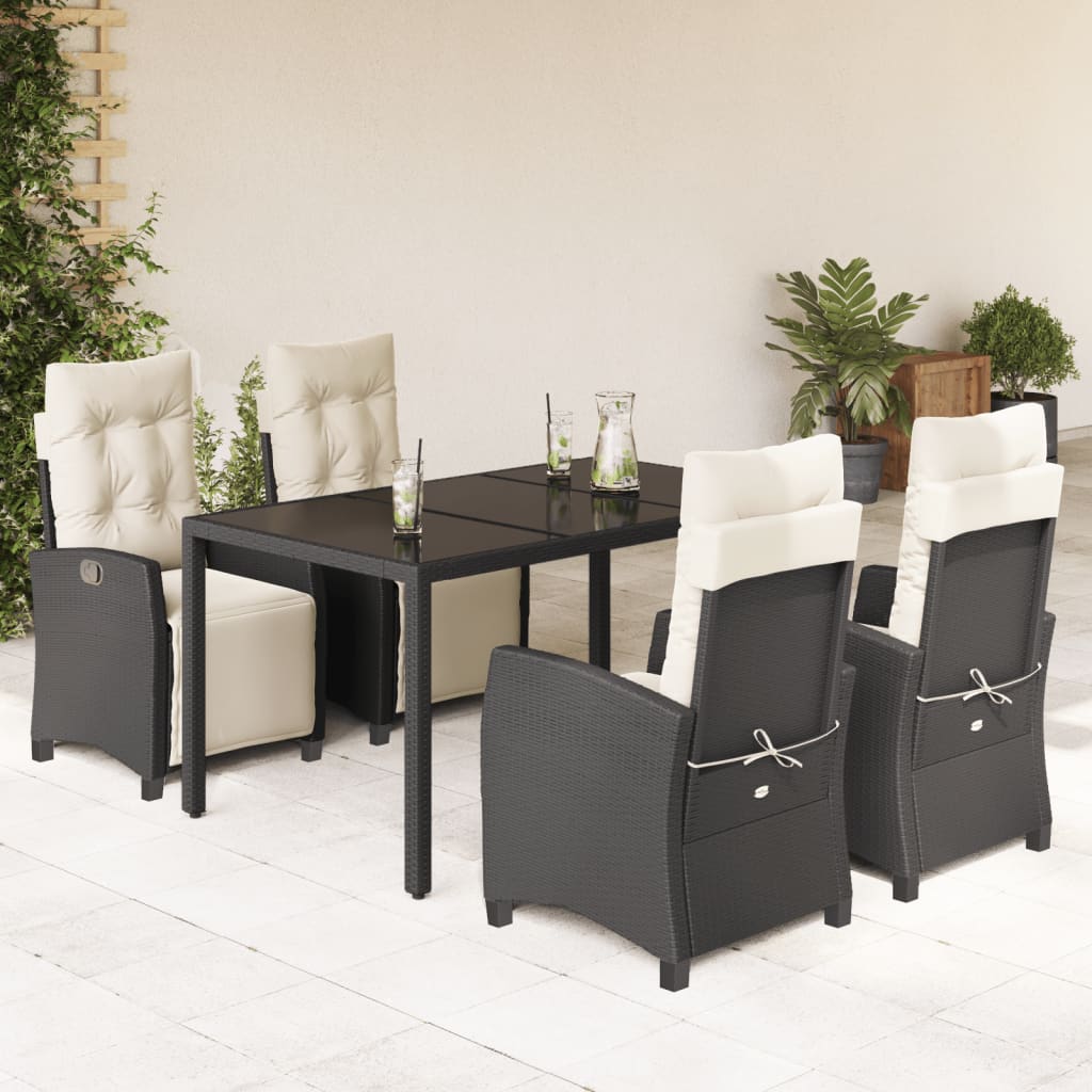 Vetonek Set de muebles jardín 5 pzas con cojines ratán sintético negro