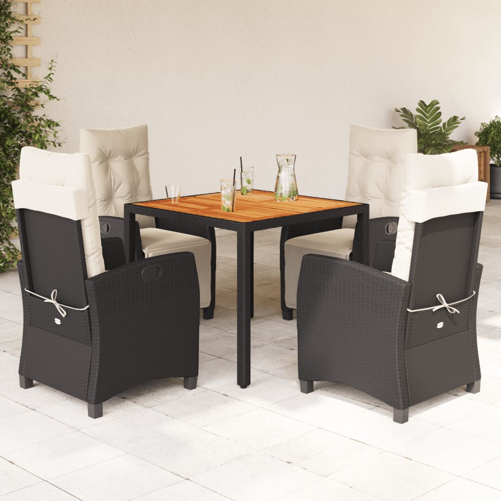 Vetonek Set de muebles jardín 5 pzas con cojines ratán sintético negro