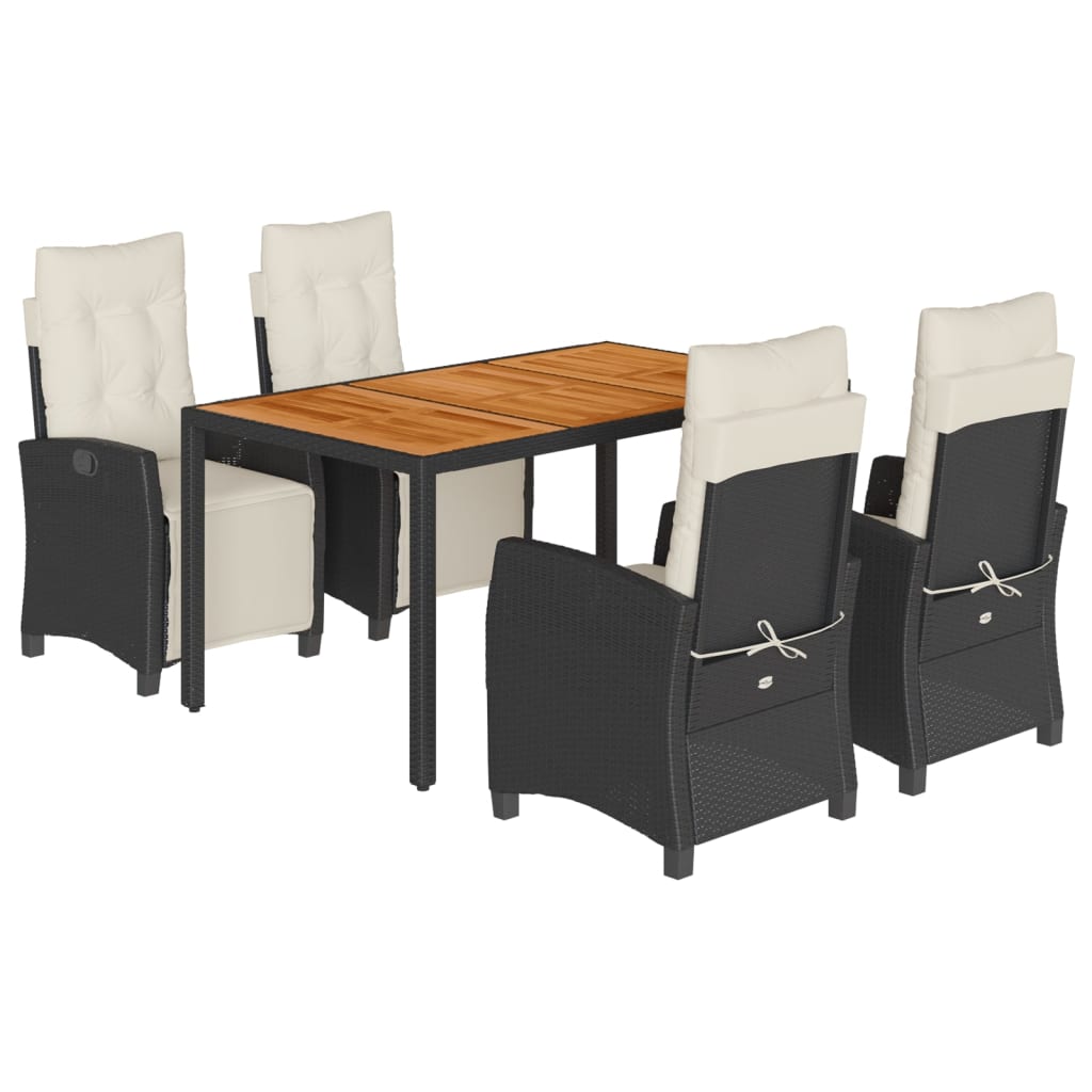 Set de muebles jardín 5 pzas con cojines ratán sintético negro - Vetonek