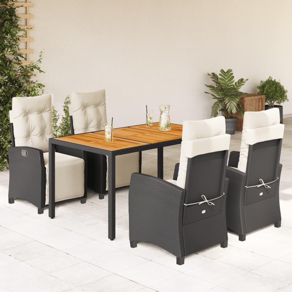 Vetonek Set de muebles jardín 5 pzas con cojines ratán sintético negro