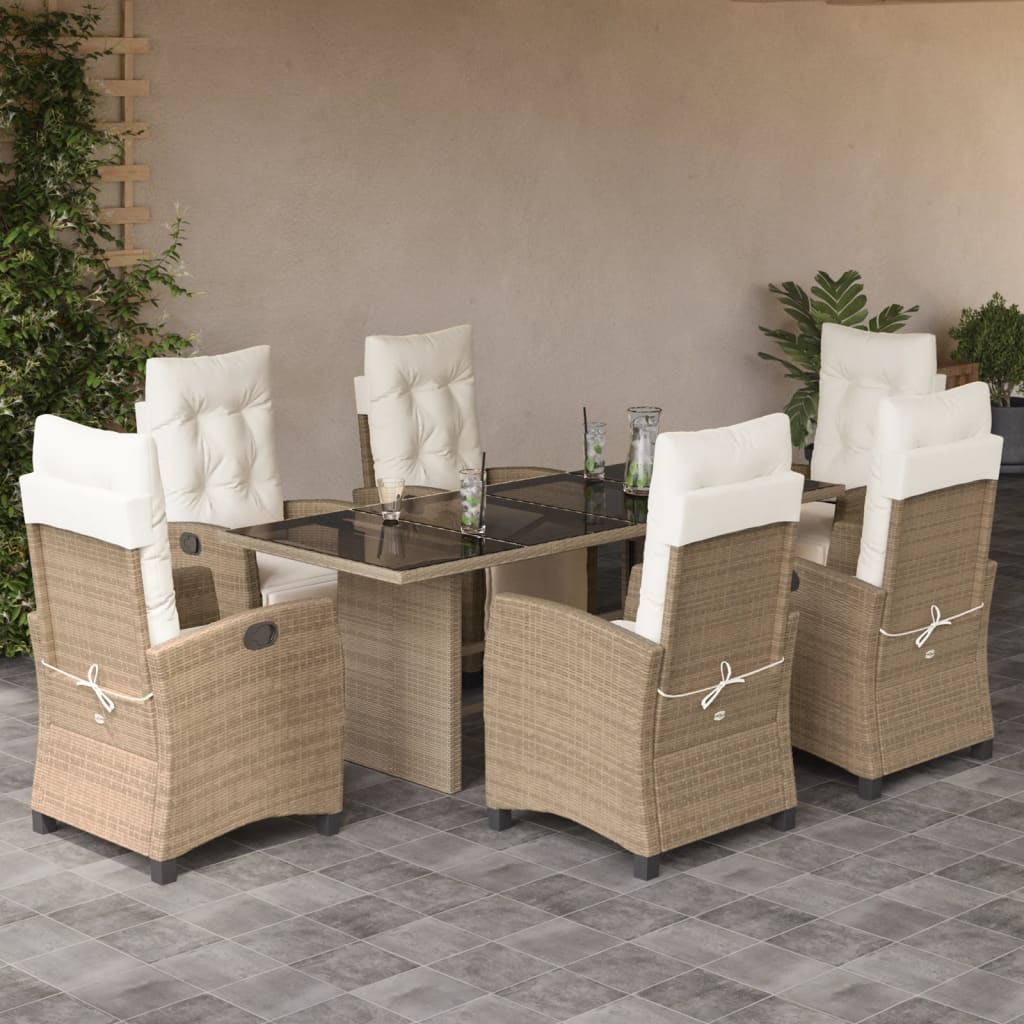 Vetonek Set comedor de jardín 7 pzas con cojines ratán sintético beige