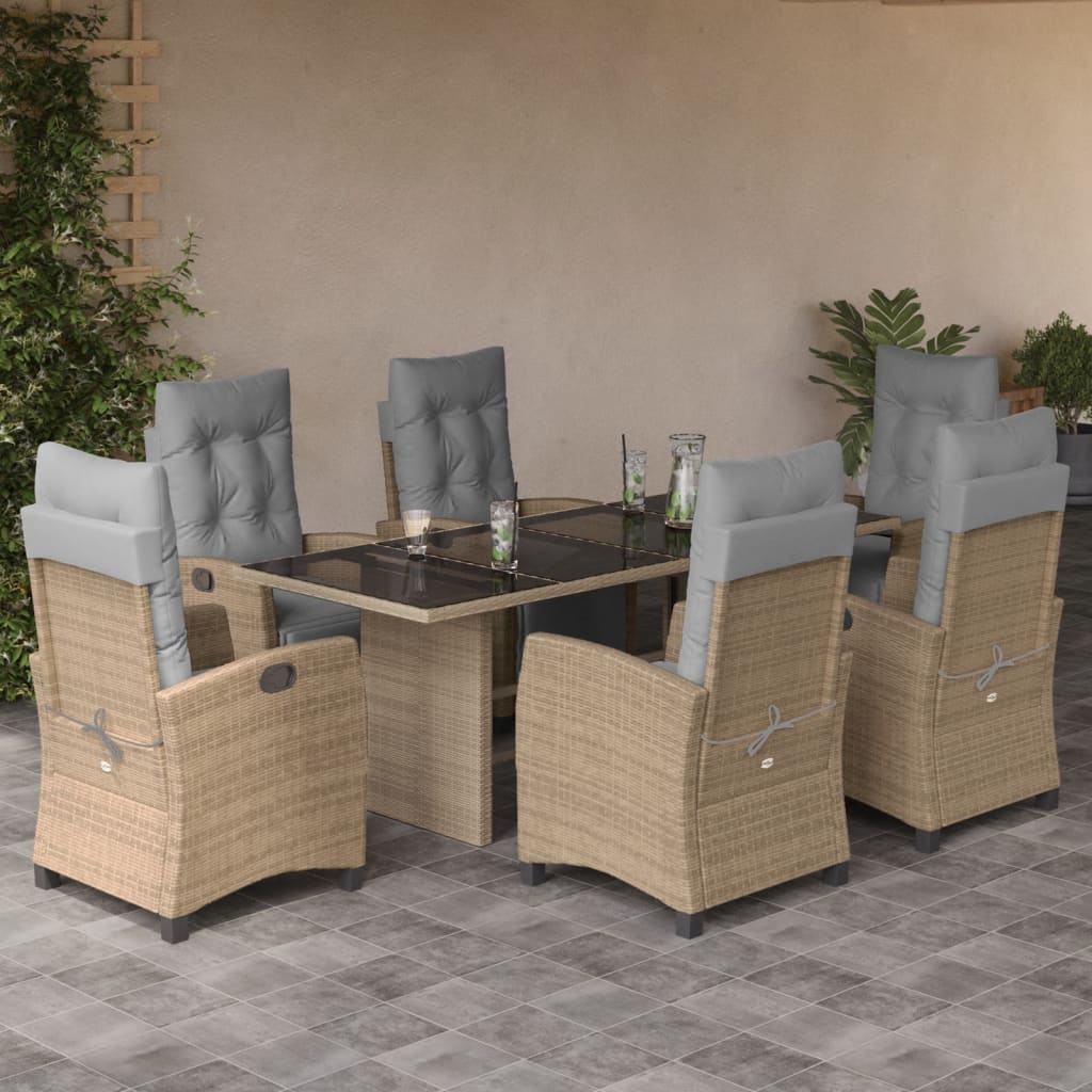 Vetonek Set comedor de jardín 7 pzas con cojines ratán sintético beige