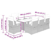 Set comedor de jardín 9 pzas cojines ratán sintético gris claro V6644 Vetonek