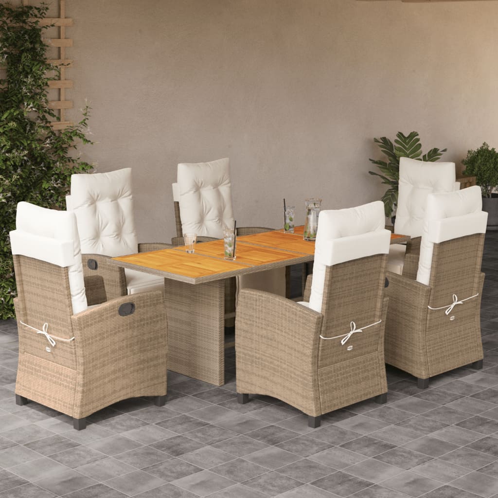 Vetonek Set comedor de jardín 7 pzas con cojines ratán sintético beige