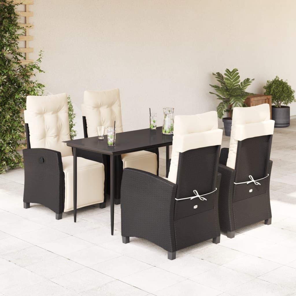 Vetonek Set de muebles jardín 5 pzas con cojines ratán sintético negro